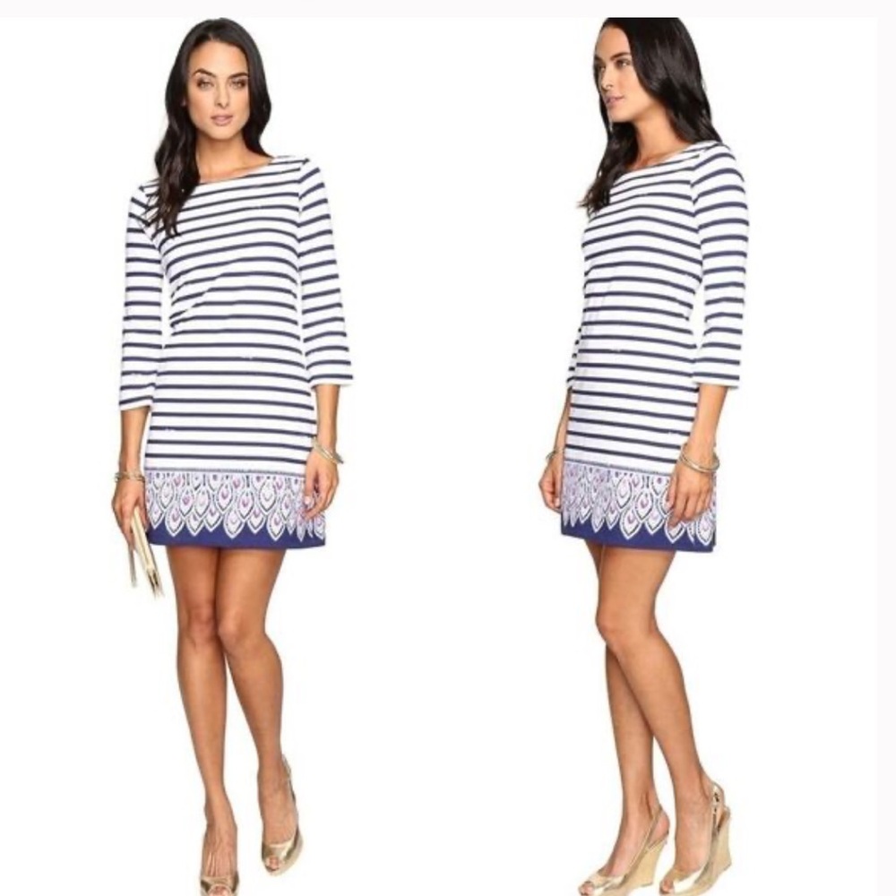 Lilly Pulitzer Size M Serene Striped Navy Blue Dress - GUC